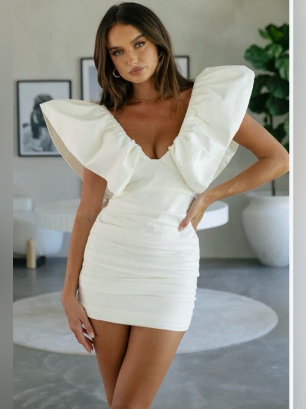 NWT Seven Wonders Puff-Sleeve Ruffle Mini Dress V Neck Bridal Party Size S